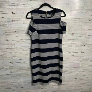 Ronni Nicole striped dress midi navy gray size 6
